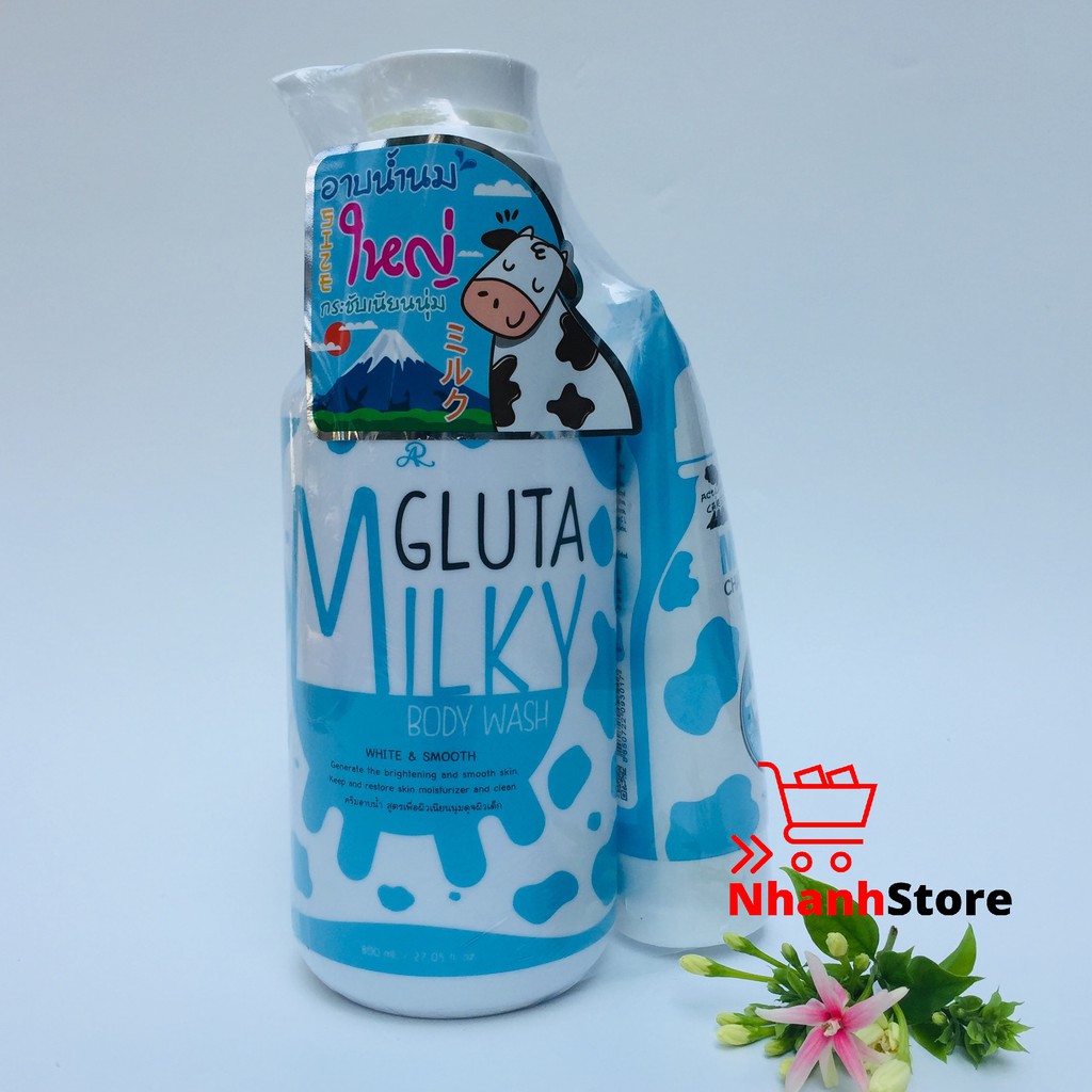Sữa tắm và sữa rửa mặt Gluta Milky 800ml Thái Lan