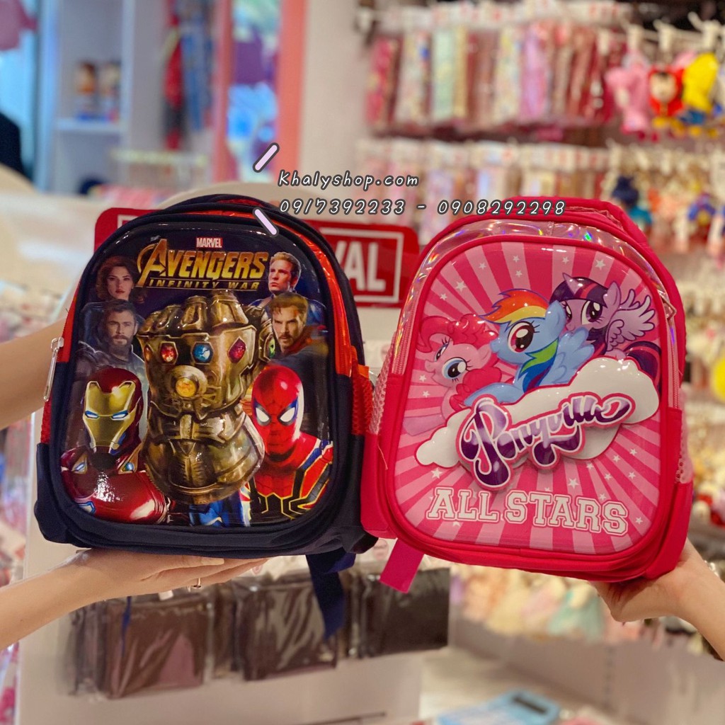 Balo mẫu giáo 10'' 2 ngăn hình Avengers, Ngựa Pony 3D siêu xinh cho trẻ em các bé - (20x10x25cm)