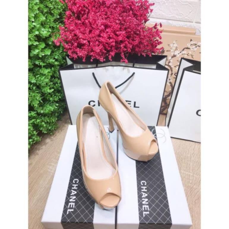 mh(ẢNH THẬT) Giày Cao Gót Hở Mũi Đế Đúp 15p Da Bóng Mềm Êm Fullbox Cao Cấp Không Dốc Mỏi