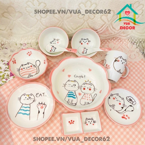 Bát Đĩa Decor ‍ Chén Dĩa Dễ Thương ‍ Đĩa Sứ Bát Tô Ăn Cơm Chén Sứ Đẹp Mầu Hồng MHT01