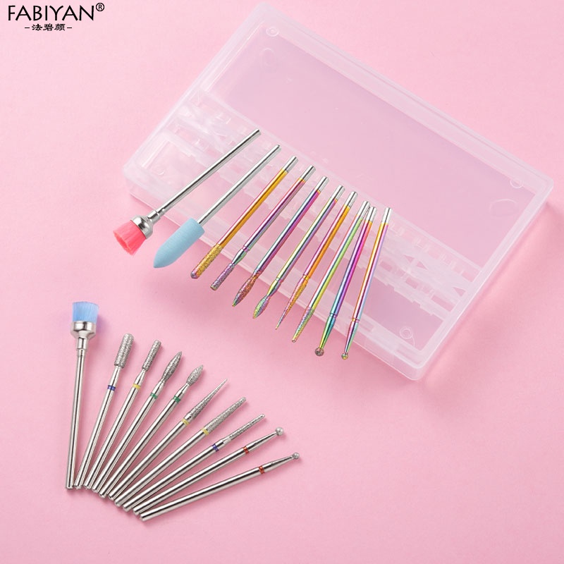 Set 10 đầu mài móng FABIYAN loại bỏ biểu bì và sơn gel UV acrylic cho máy mài điện kèm hộp đựng
