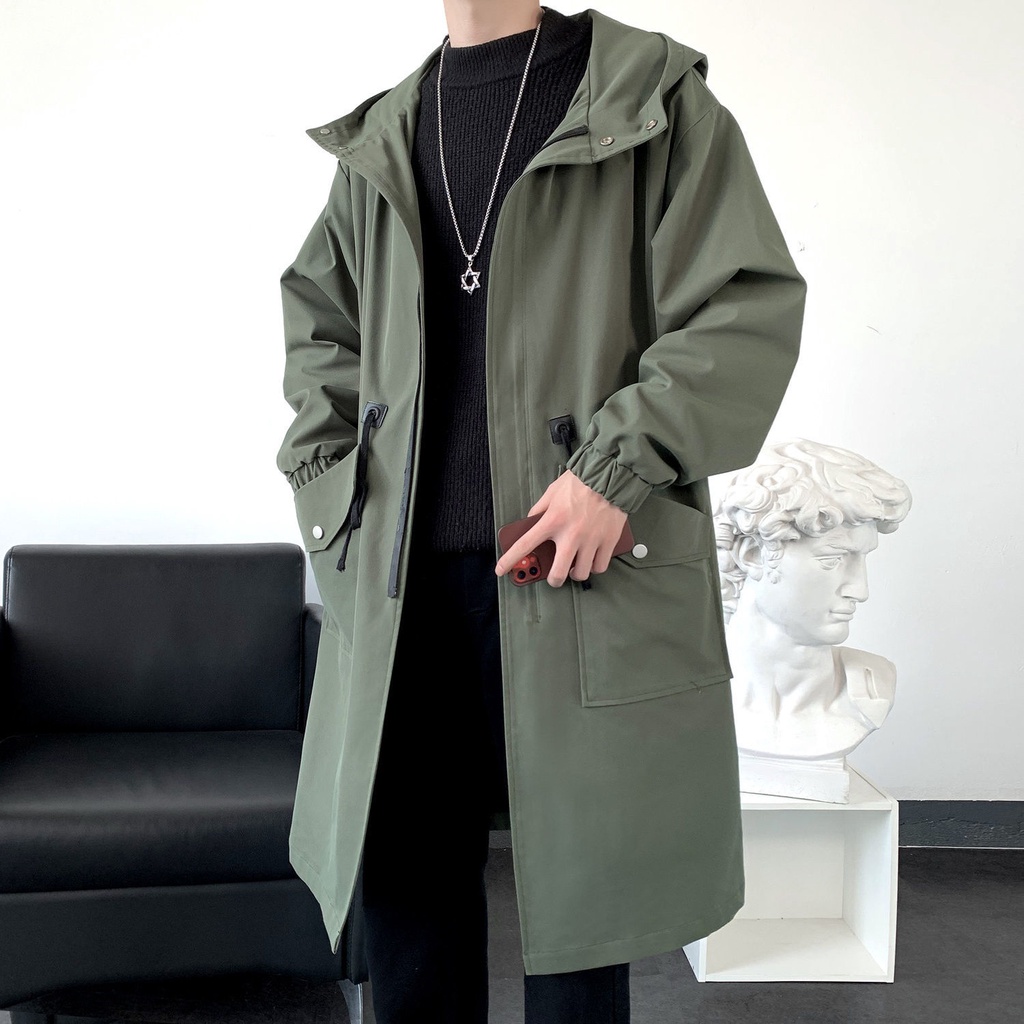 Áo Khoác Có Mũ Dáng Rộng Dài Qua Gối Thời Trang Thu Đông Cho Nam