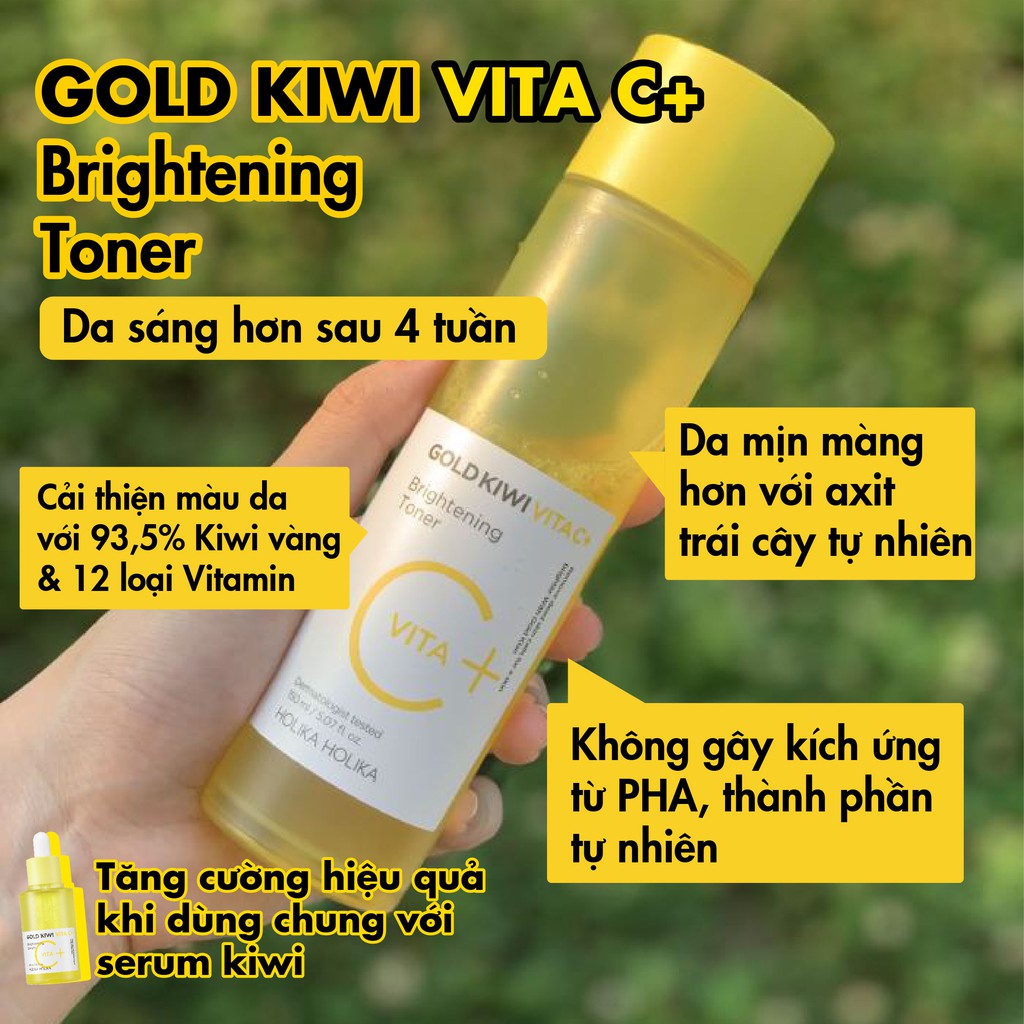 Nước hoa hồng làm trắng da Hàn Quốc Holika Holika Gold Kiwi tái tạo da giảm thâm nám hiệu quả nâng tone toàn diện 150ml