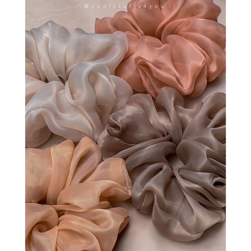 Buộc Tóc Scrunchies Voan Phồng Bigsize Tone Nâu 🤎