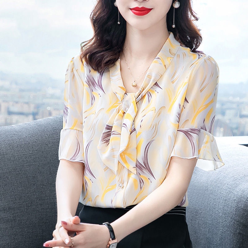 Áo Sơ Mi chiffon Tay Ngắn Dáng Rộng In Họa Tiết Hoa Thời Trang Mùa Hè Cho Nữ