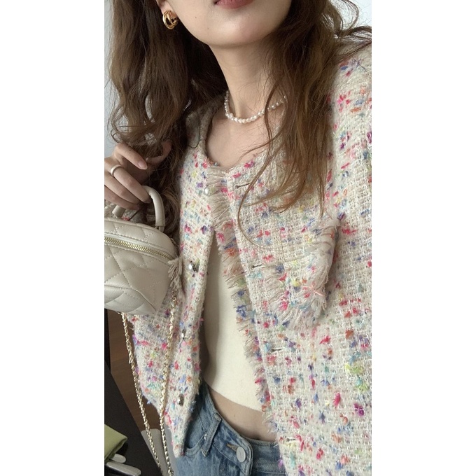 Aó dạ nữ dạ tweed dáng ngắn màu đẹp dễ kết hợp