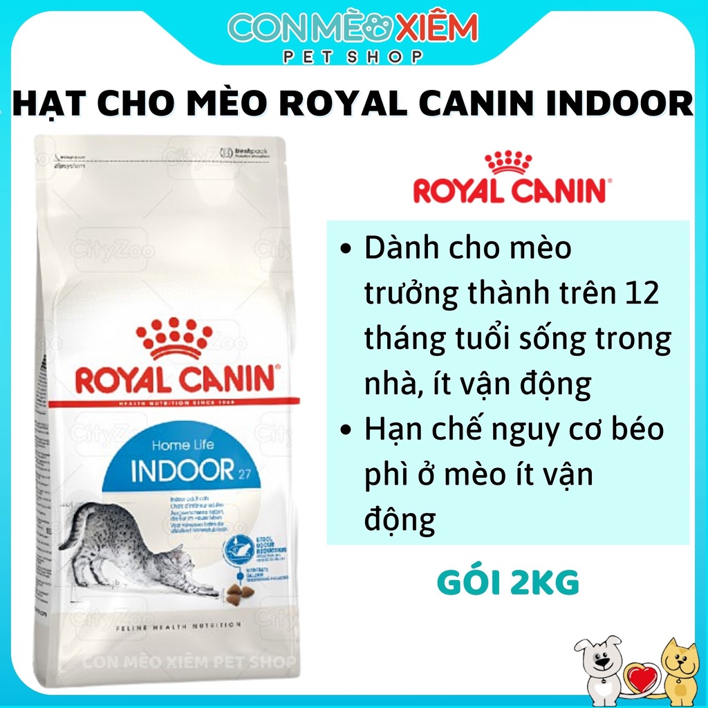 Hạt cho mèo Royal canin indoor 2kg, thức ăn mèo lớn trưởng thành trong nhà Con Mèo Xiêm