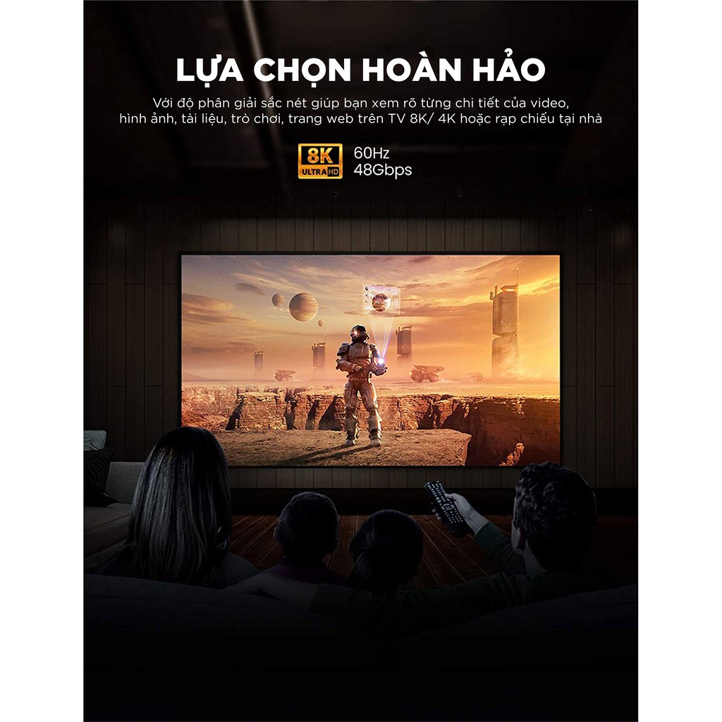 Dây cáp HDMI 2.1 hỗ trợ 8K / 60Hz dài từ 1-3m Ugreen 80404 HD140 - Hàng phân phối chính hãng bảo hành 18 tháng