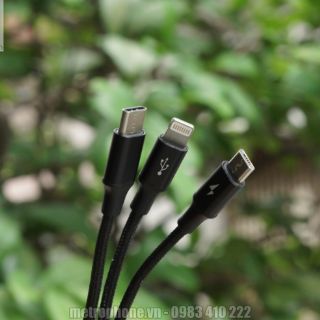 Cáp sạc 3 đầu ( Lightning, Micro USB, Type C) chính hãng Baseus