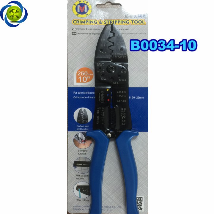 Kềm cắt tuốt bấm cos dây điện C-Mart B0034-10