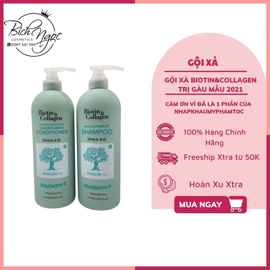 BIOTIN DẦU GỘI XẢ NGĂN GÀU BIOTIN XANH DƯƠNG - BIOTIN COLLAGEN VOUDIOTY 1000ML CHÍNH HÃNG