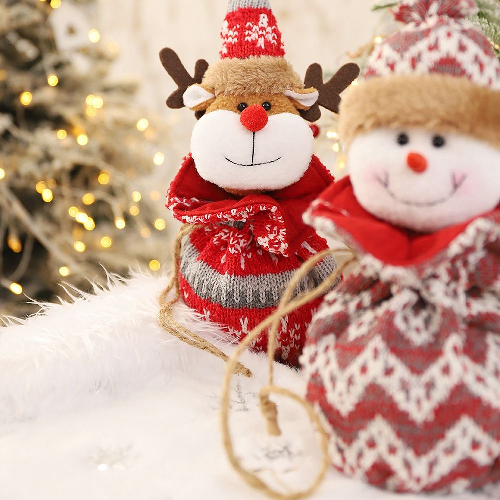 Túi rút đựng kẹo dệt kim phối búp bê người tuyết/ ông già noel/ yêu tinh trang trí tiệc dịp giáng sinh/ làm quà tặng