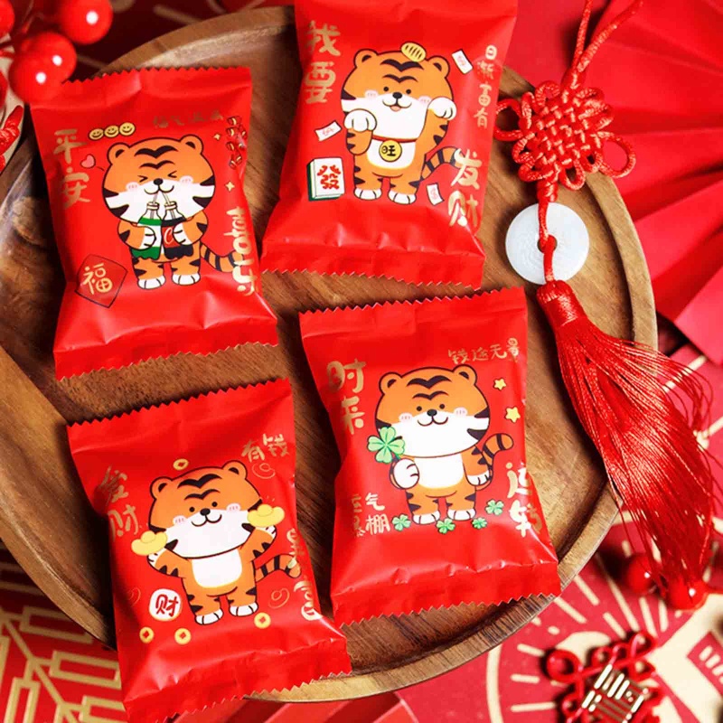 Túi dây rút đựng bánh kẹo in hình hổ năm mới phong cách Trung Hoa