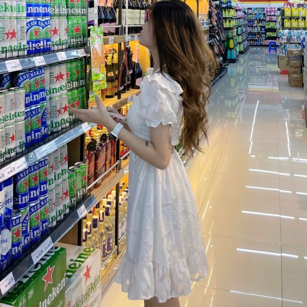 Đầm hoa nổi khoét lưng cao cấp  PLĐ57