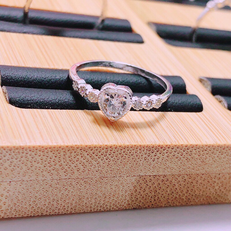 NHẪN NỮ BẠC TA ĐÍNH ĐÁ MẶT TIM XINH XẮN LINH MIU SILVER