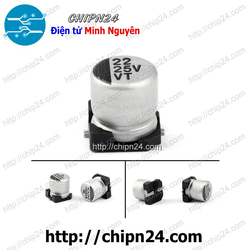 [5 CON] Tụ nhôm 22uF 25V SMD Dán 5x5.4mm