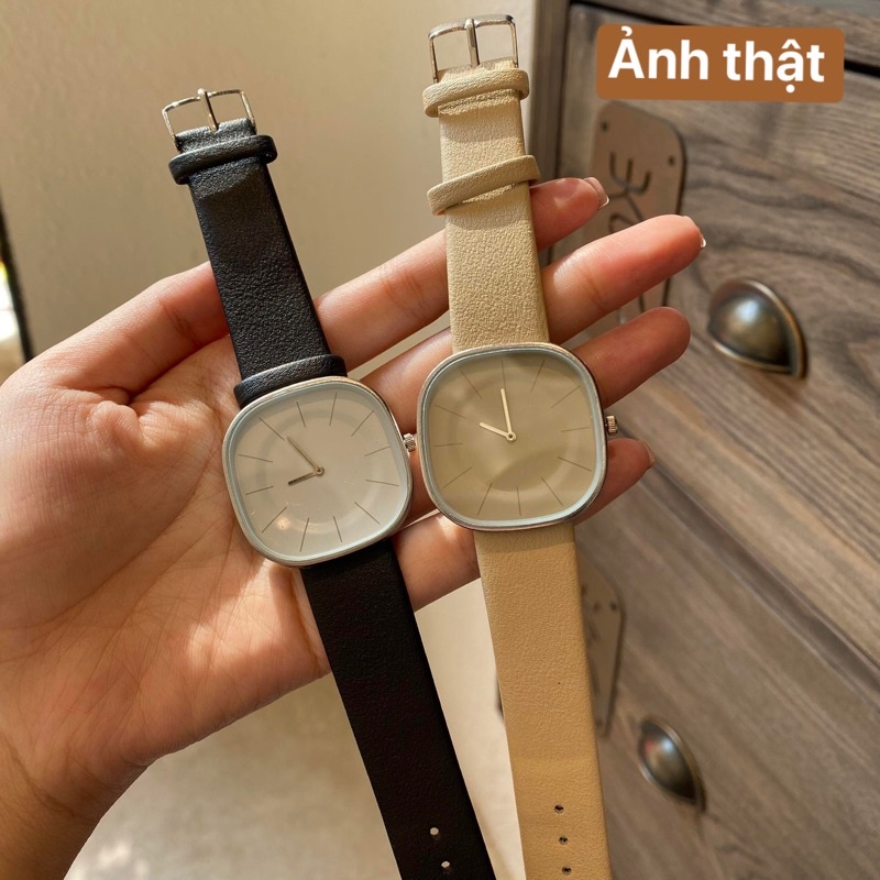 Đồng hồ nam nữ mặt vuông dây da kiểu dáng thời trang tuổi teen DH99 LOUSMORE