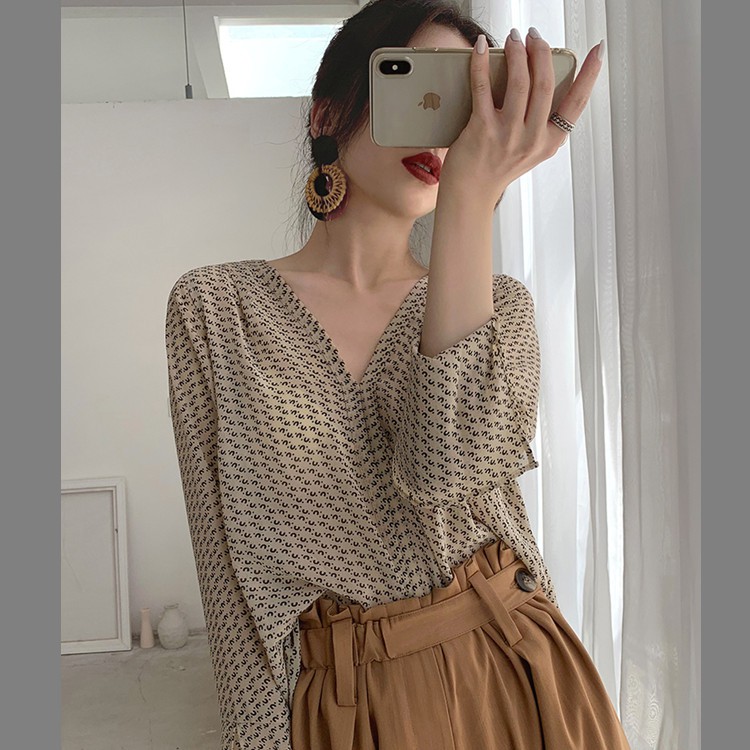SUXI Áo chiffon nữ dài tay phong cách Hàn Quốc