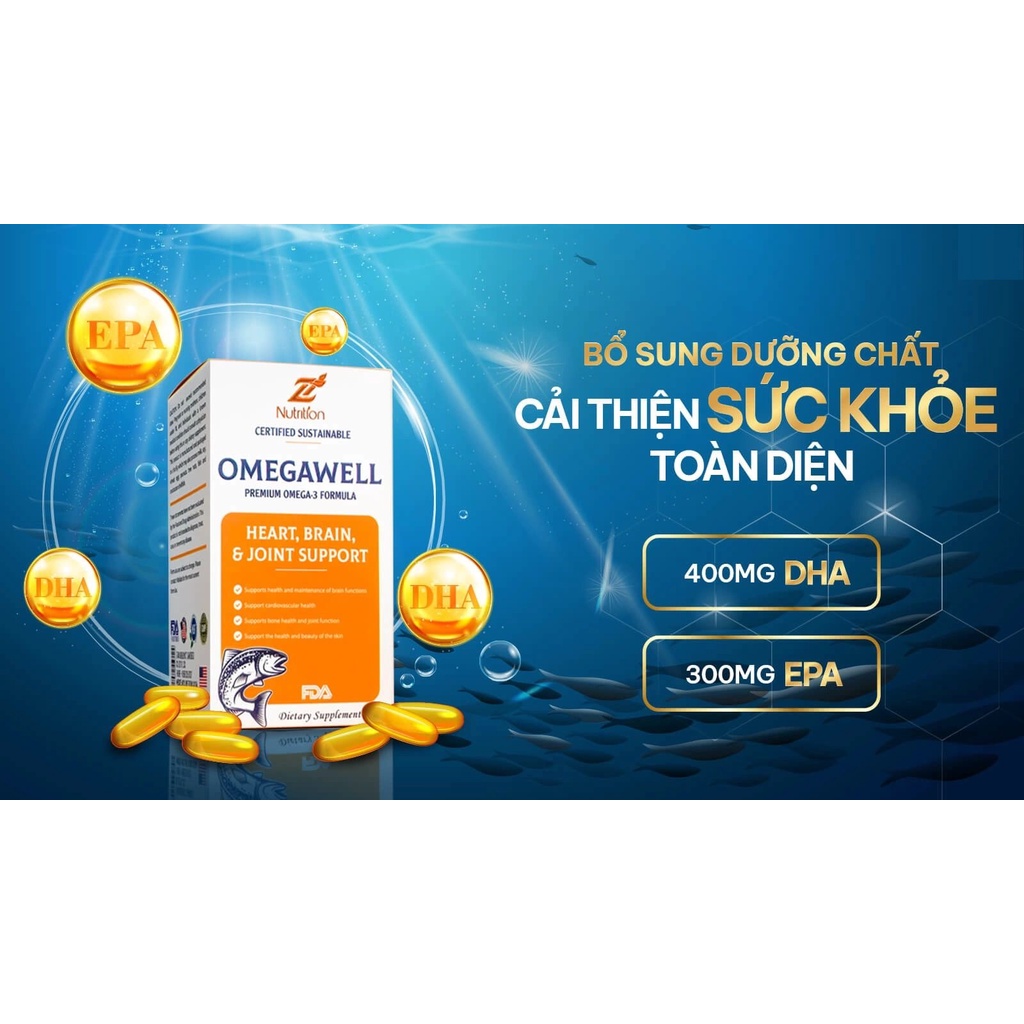 Z Nutrition OmegaWell 60v - Bổ sung chất béo cần thiết, hỗ trợ tim mạch, không gây kích ứng dạ dày