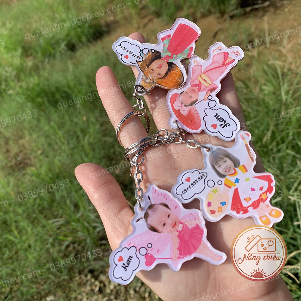 Móc khoá cắt ghép chibi theo yêu cầu, móc khóa in hình cá nhân, móc ghép ảnh con yêu, chất liệu mika , sáng bóng và toàn