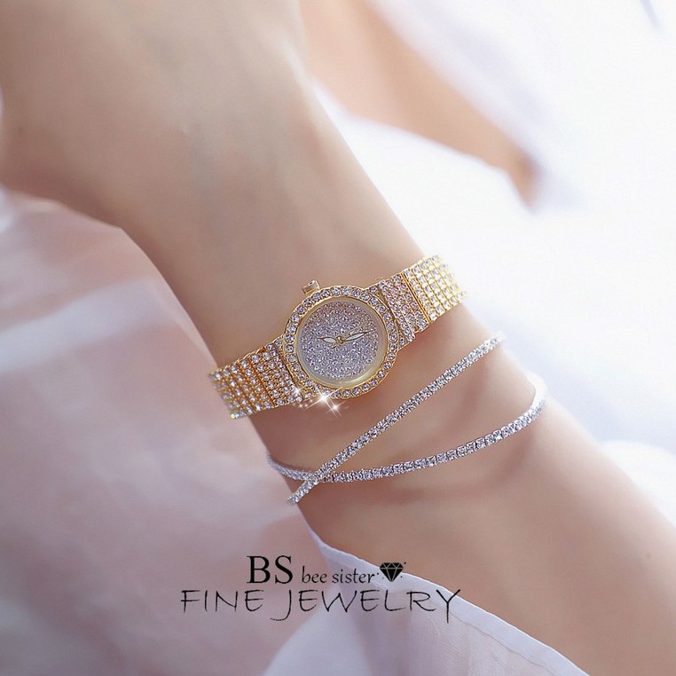 Đồng Hồ Nữ BS BEE SISTER BS152 Size 24mm Dây Kim Loại Full Đính Đá Sang Trọng - Tặng Kèm Hộp