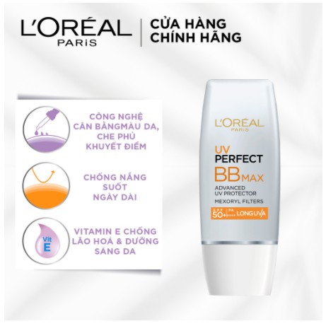 Kem chống nắng bảo vệ da L'Oreal Paris UV Perfect SPF50+ PA++++ 30ml - Pháp Chính Hãng