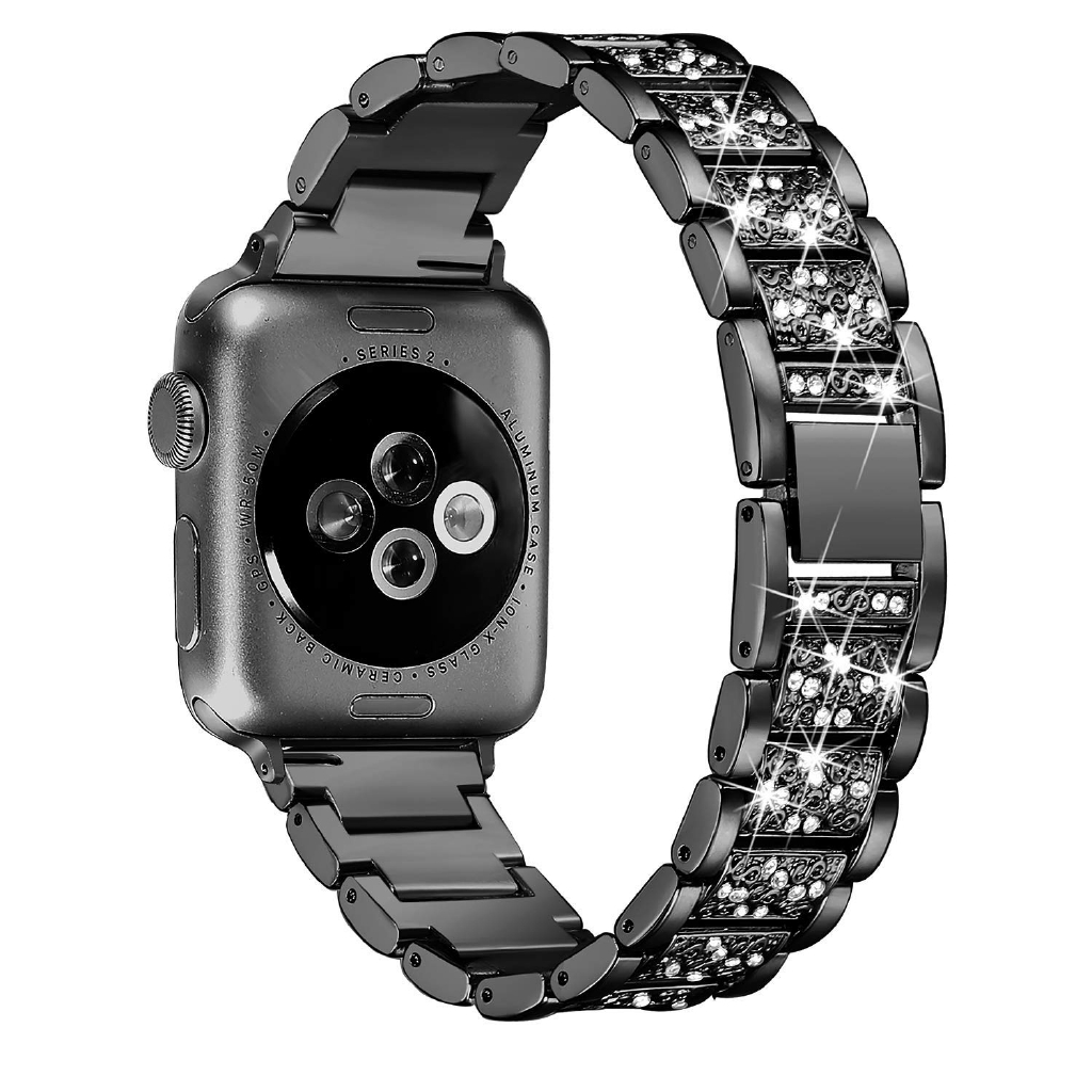 Dây đeo mắt xích đính đá bằng kim loại thay thế cho Apple Watch 4 3 2 1