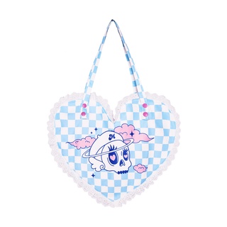 Balo thiên sứ | mignonne | túi tote kết hợp balo đeo nhiều kiểu hình trái tim dễ thương xanh da trời caro