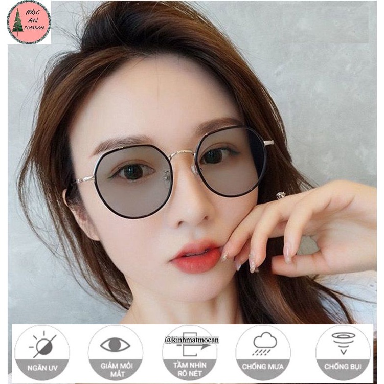 Kính cận 0-4 độ đổi màu khi ra nắng MOCAN gọng lục giác chống cận, chống tia cực tím UV400 cho mặt tròn mặt vuông