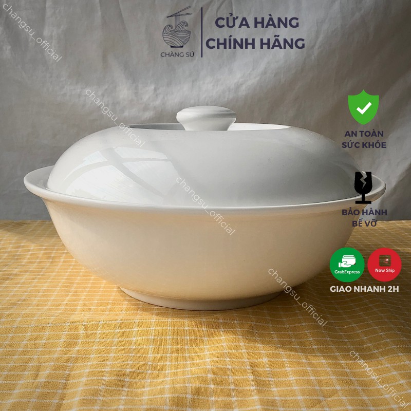 âu cơm canh sứ trắng có nắp vành dung tích 1 lít - CHÀNG SỨ MCLC18