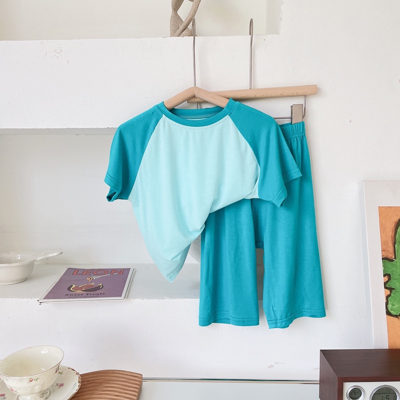 Bộ Đồ Ngủ 2 Món Áo Thun Tay Raglan Phối Quần Short Vải Mềm Nhiều Màu Tương Phản Thời Trang 2022 Cho Bé Gái