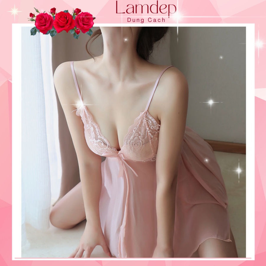 Váy ngủ sexy gợi cảm - Đầm ngủ xuyên thấu 2 dây kèm quần chip SX Mỏng-Baby xẻ trước SX1120