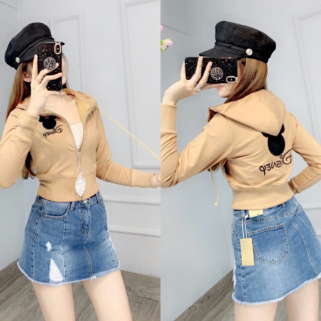 [Mã FASHIONT4WA2 giảm 10K đơn 50K] Áo khoác thun da cá thêu gấu Disney phom lửng | BigBuy360 - bigbuy360.vn