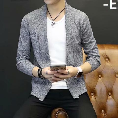 Áo Khoác Cardigan Dệt Kim Màu Trơn Dáng Ôm Thời Trang Cho Nam Giới
