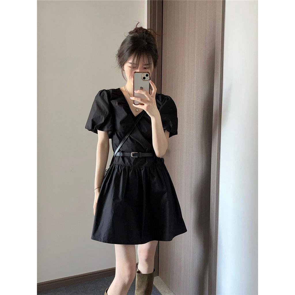 Đầm Đen Cổ Chữ V Eo Cao Dáng Ôm Có Thắt Lưng Thời Trang 63849