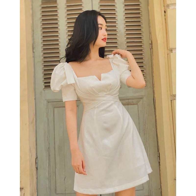 ĐẦM TRẮNG TAY PHỒNG CỔ VUÔNG | BigBuy360 - bigbuy360.vn
