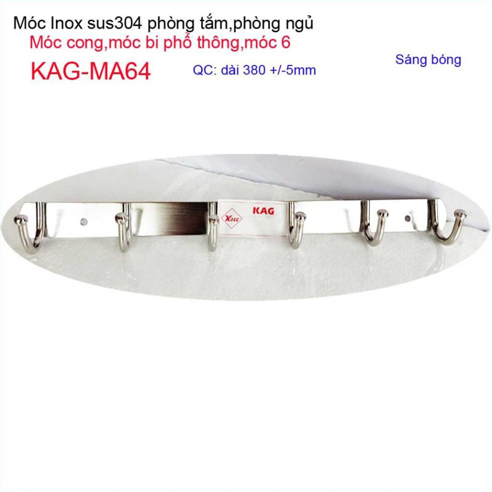 Móc treo quần áo inox, móc bi 6 chấu treo đồ nhà tắm KAG-MA64