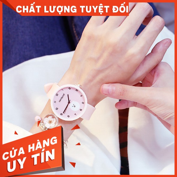 [GIÁ BÁN BUÔN]  Đồng hồ dây cao su nữ Candycat hình gấu trắng cute, dây cao su mềm mại (xanh ngọc, hồng) GIÁ SỈ