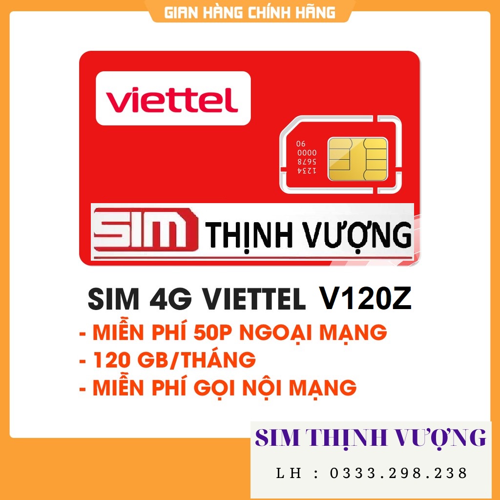 
                        Sim 4G Viettel V90 mới {V120Z} 120GB/Tháng  + Gọi Miễn Phí
                    