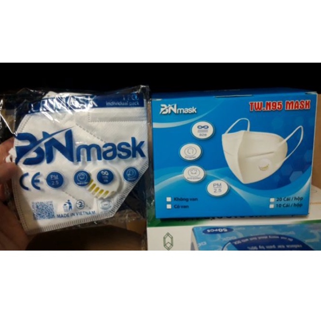 Khẩu Trang 3D Y Tế  TW N95 BN MASK Có Van 5 Lớp Kháng Khuẩn Lọc Bụi Siêu Mịn PM2.5 face mask 10 cái/hộp
