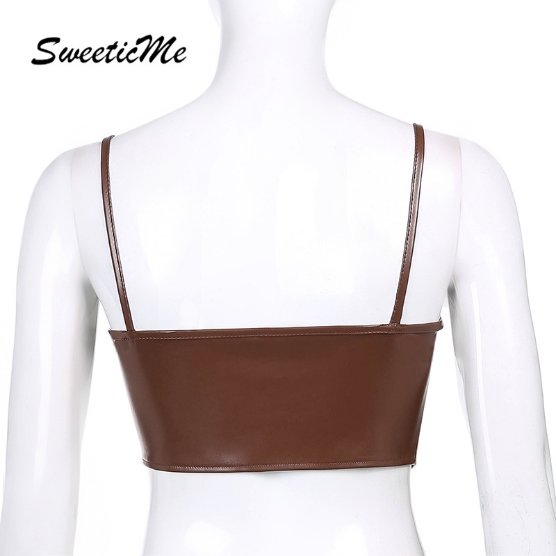 Áo Cổ Chữ U Phối Dây Da PU Thời Trang Quyến Rũ Cho Nữ Năm 2021