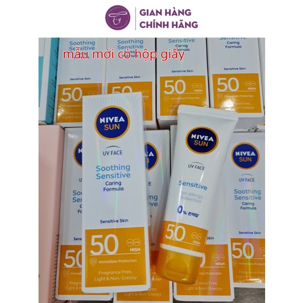 Kem chống nắng Nivea UV Face Soothing Sensitive Sun Cream SPF50+ PA++++ 50ml và Nivea Young-Age Q10 SPF50 PA+++ 50ml
