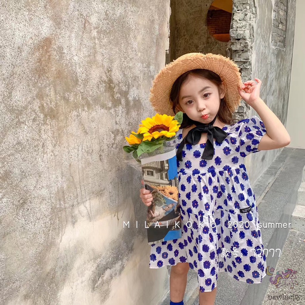 Đầm Tay Phồng Họa Tiết Hoa Cúc Xinh Xắn Cho Bé Gái