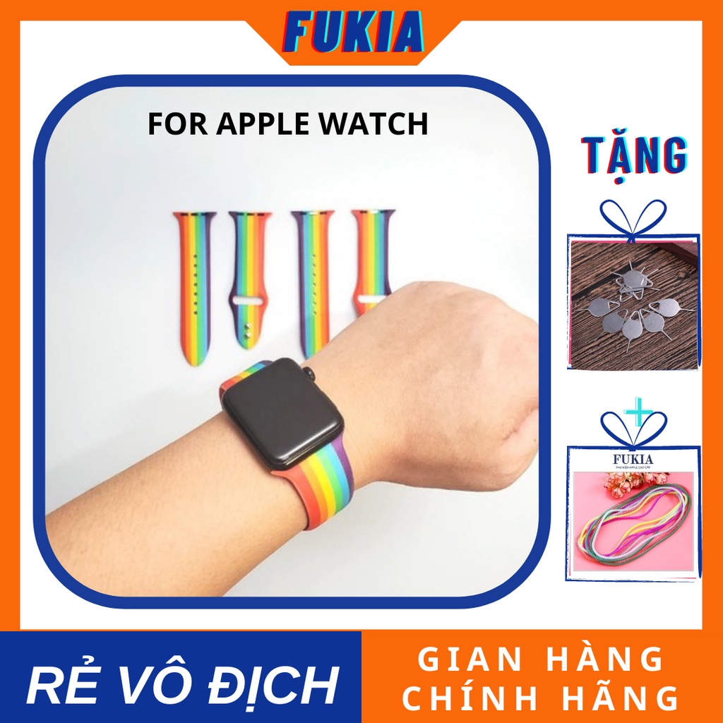 Dây silicon cầu vồng dành cho Apple Watch đồng hồ thông minh iwatch series 1/2/3/4/5/6/7/SE size 38/40/41/42/44/45 mm