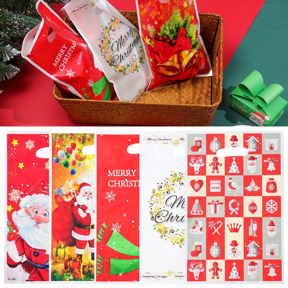 Set 10 Túi Nhựa Đựng Quà Mừng Năm Mới 2023 Hình Ông Già Noel Tuần Lộc Cho Bé