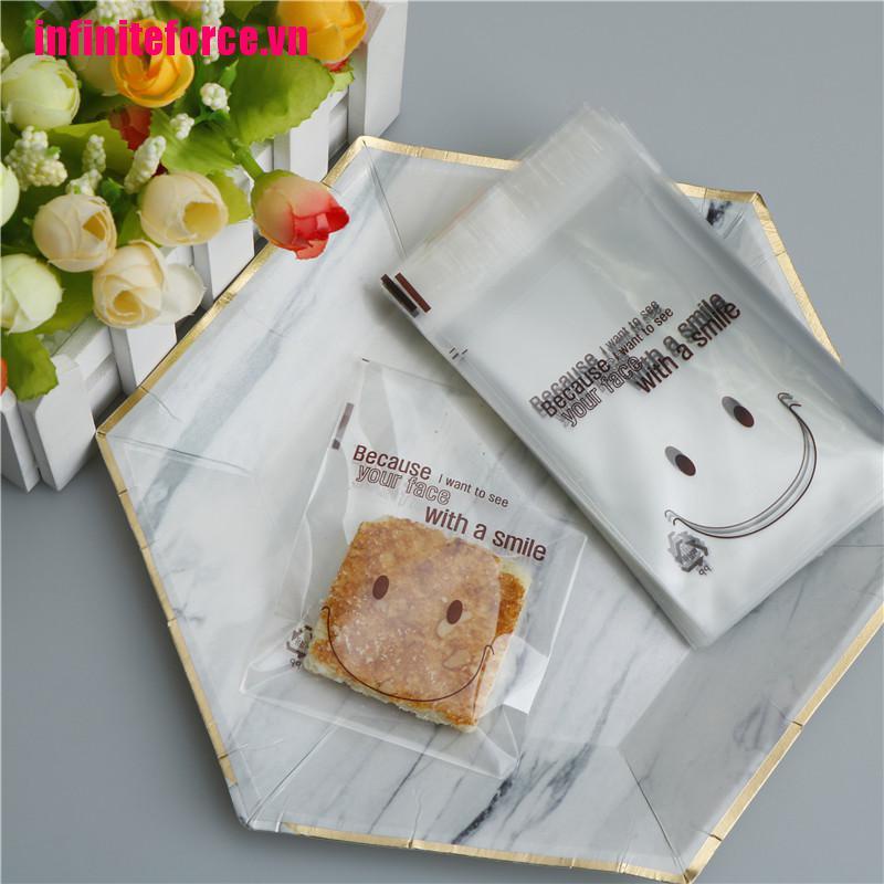 Bộ 100 Túi Nhựa Đựng Bánh Quy Hình Mặt Cười Dễ Thương