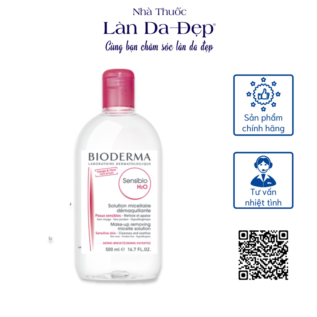 Nước tẩy trang Bioderma Sensibio H2O chai hồng dưỡng ẩm dịu nhẹ dành cho da nhạy cảm chai 100ml đến 500ml