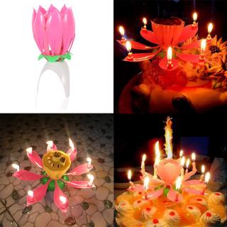 ^ ^ Yhappy Tiệc Sinh Nhật Lãng Mạn Nhạc Nến Bánh Ánh Sáng Âm Nhạc Hoa Sen Xoay Đèn Trang Trí