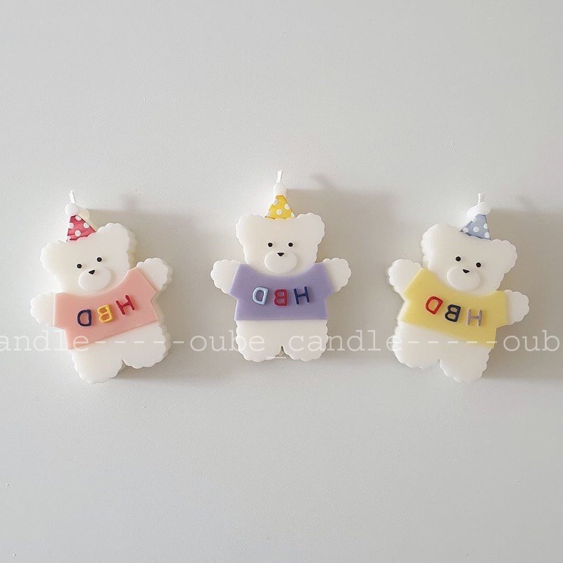 Nến Thơm Tinh Dầu Trang Trí Phòng Siêu Yêu Bé Gấu Happy Birthday Hàn Quốc - Quà Tặng - Trang Trí | Oube Candle NT3