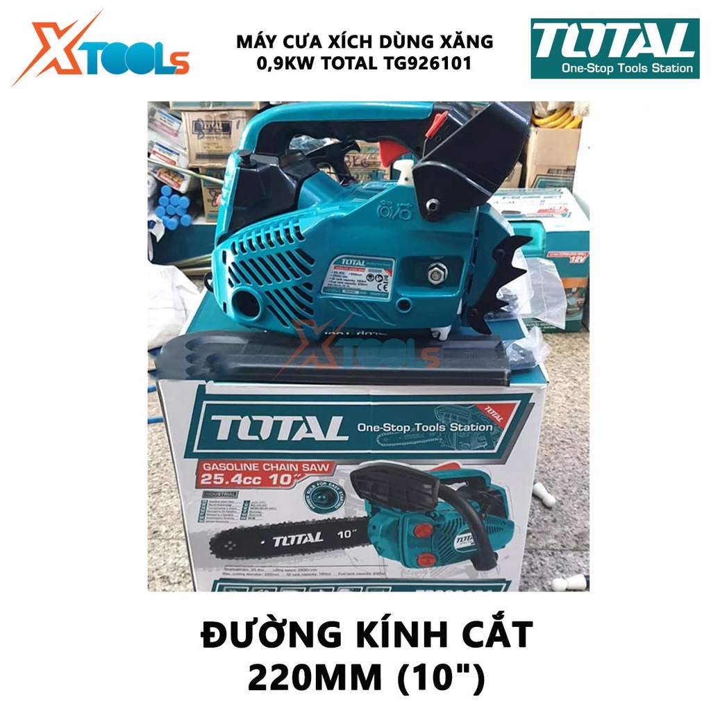 Máy cưa xích dùng xăng Total TG926101 máy cưa xích cầm tay chạy xăng Dung tích: 25,4 cc Công suất định mức: 0,9Kw/1,2HP